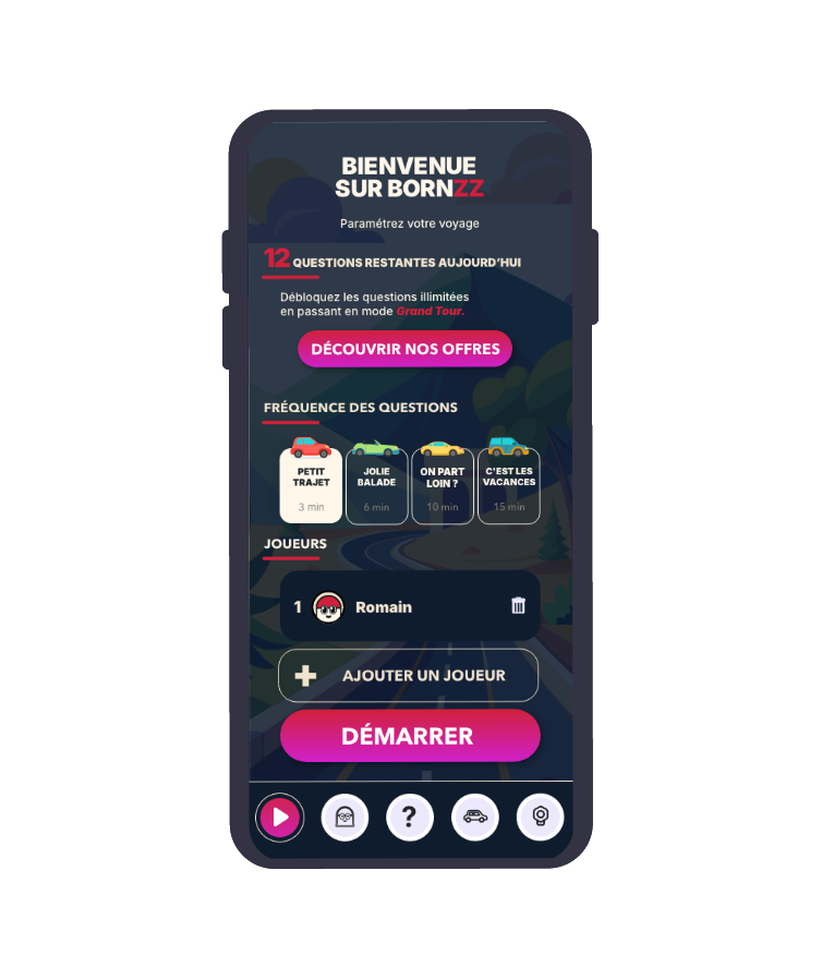 Écran d’accueil Bornzz